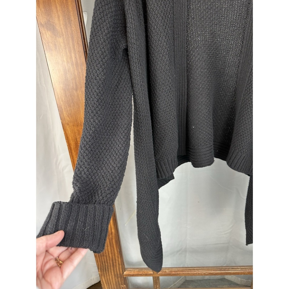 Talbots Cardigan Sweater Womens Petite Medium Black Wool Cotton Blend Open Front - Picture 2 of 7